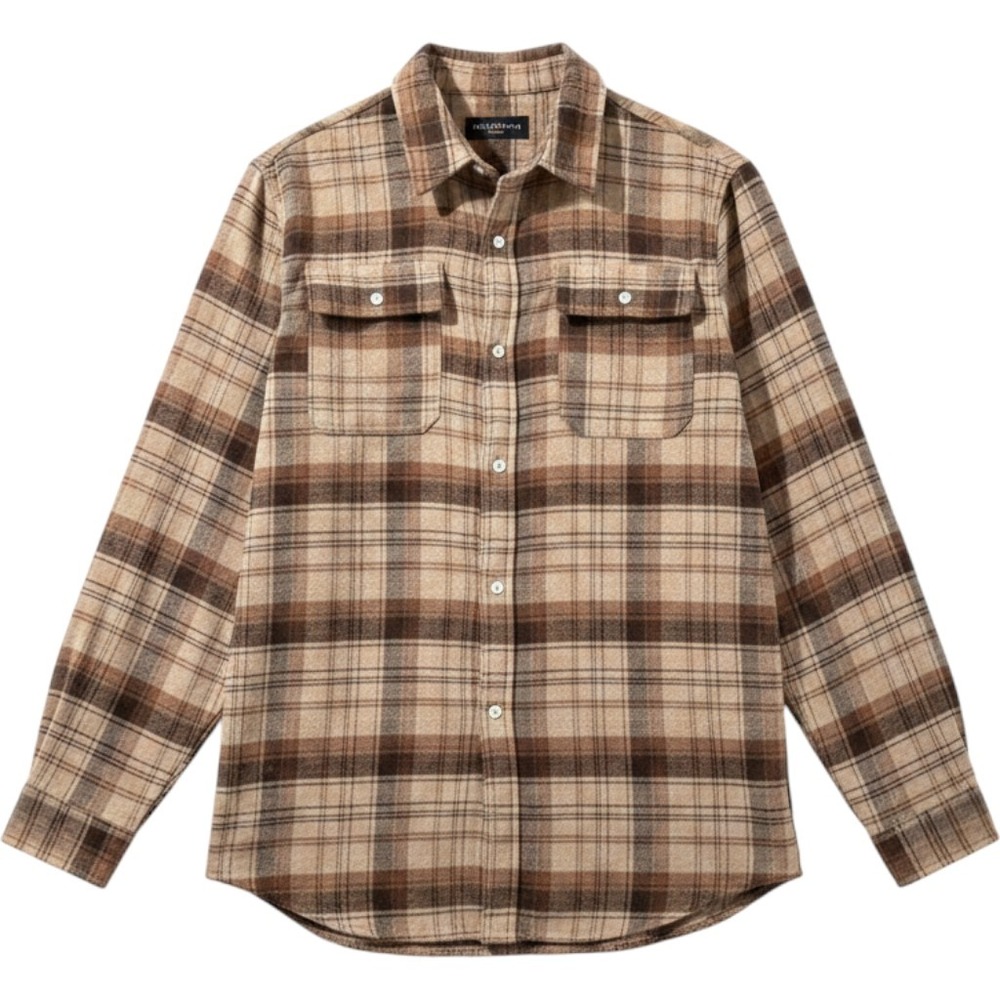 Romwe Mens Plaid Flannel Button Up Shirt Brown Tan XL‎